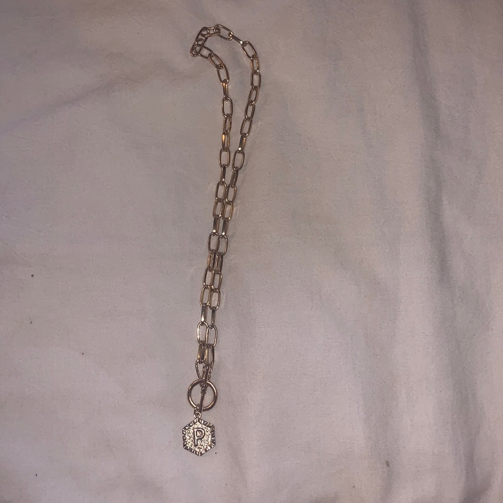 P gold necklace